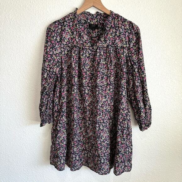 J. Crew Button-Up Sunny Meadow Floral Pocket Long Sleeve Mini Dress XS Dainty - Picture 1 of 12